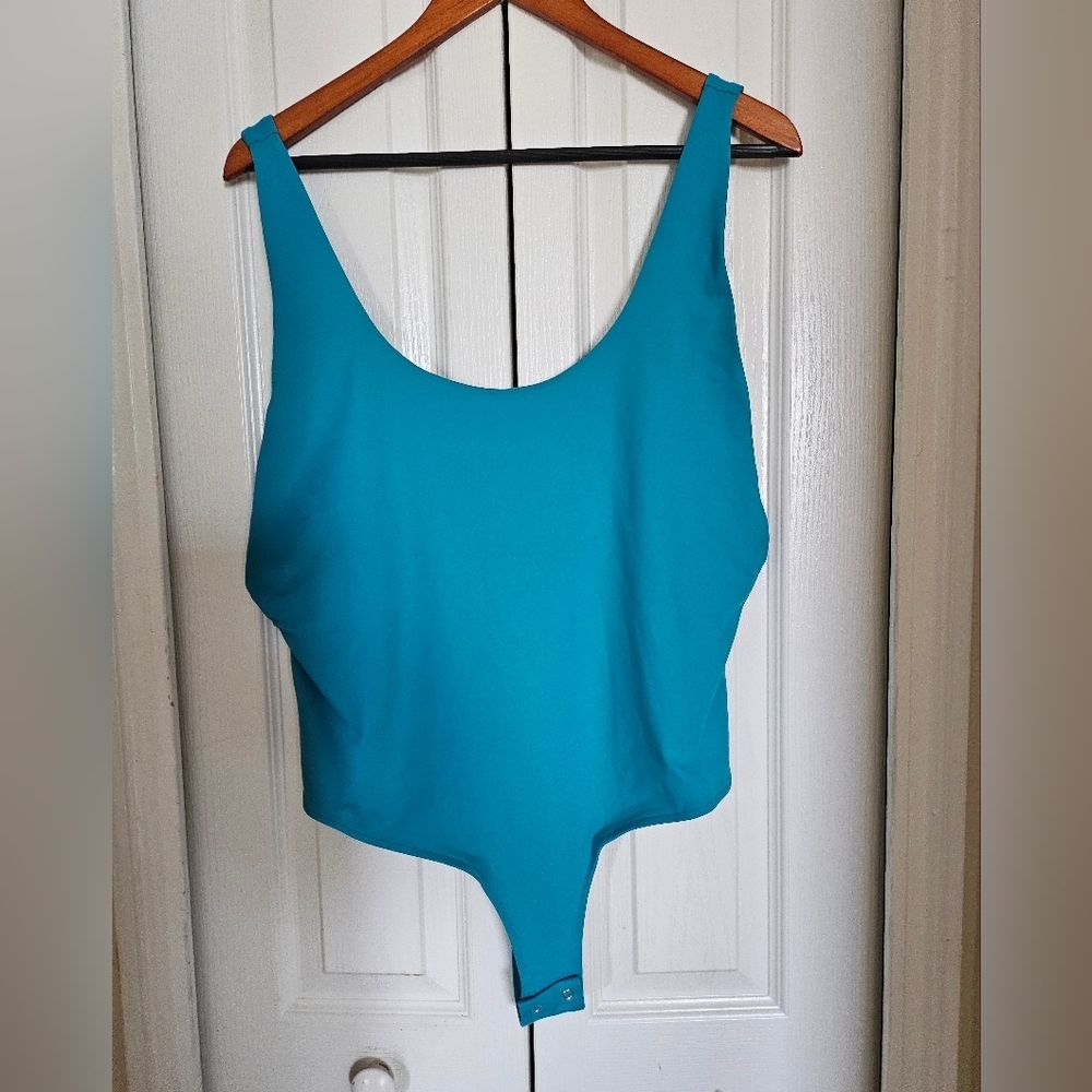 Reo Rio Women Teal Bodysuit 2XL Sleeveless Scoop Neck Stretch Snap Bottom Top. - Picture 3 of 11